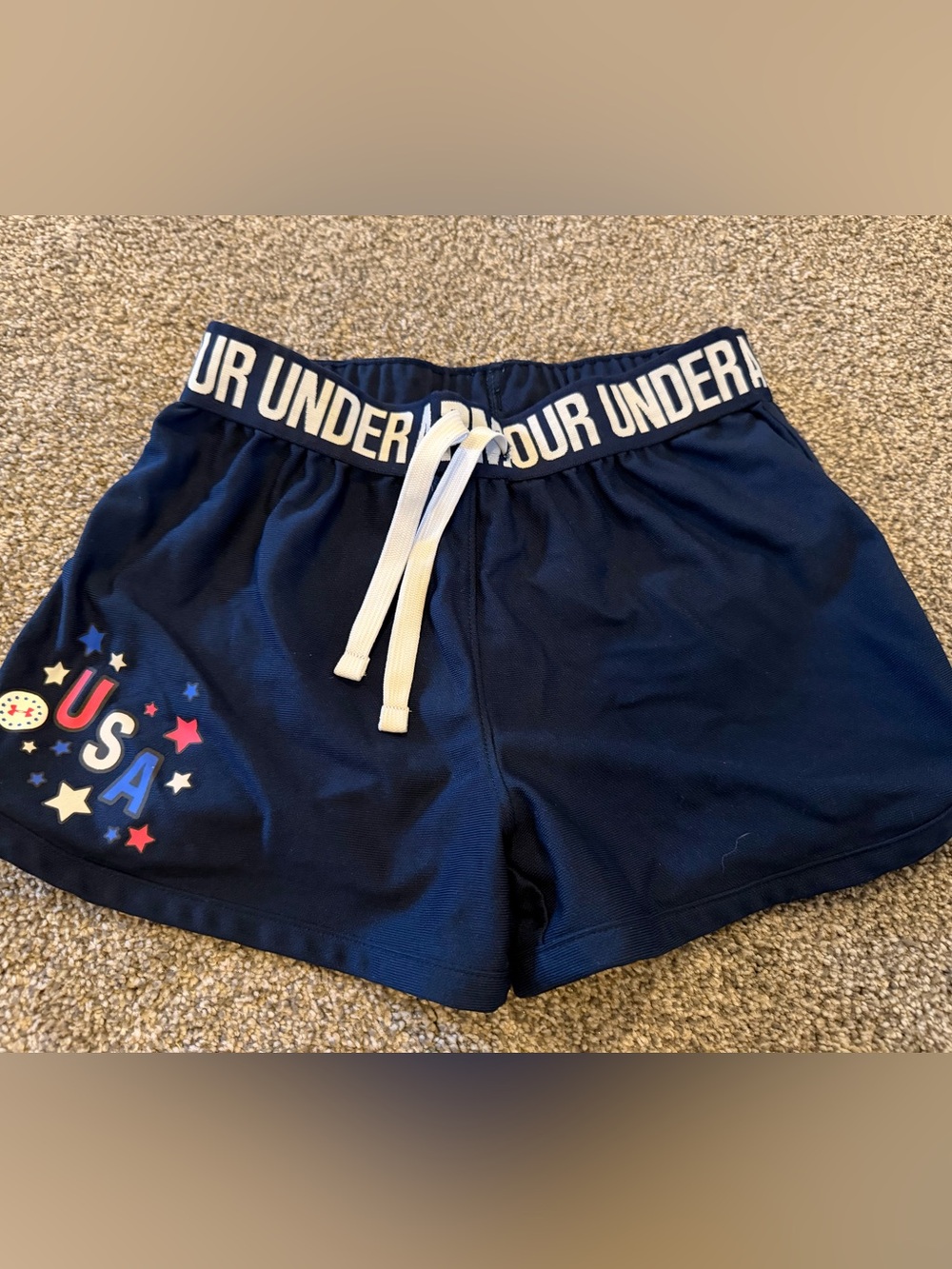 Under Armour Navy Girls' Athletic Shorts with White Drawstring